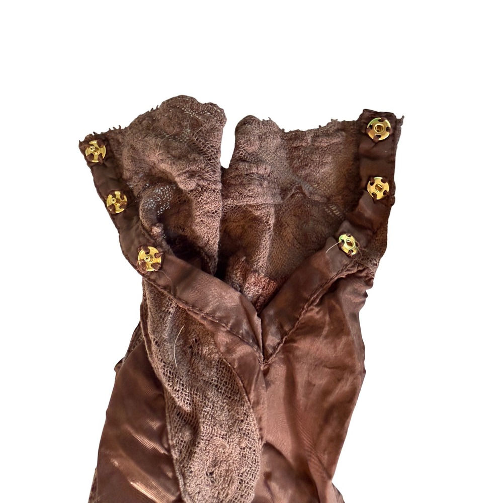 LoveShackFancy Brown Lace Ruched Victorian Blouse Mock Neck Button Front Size 4 - Picture 5 of 6